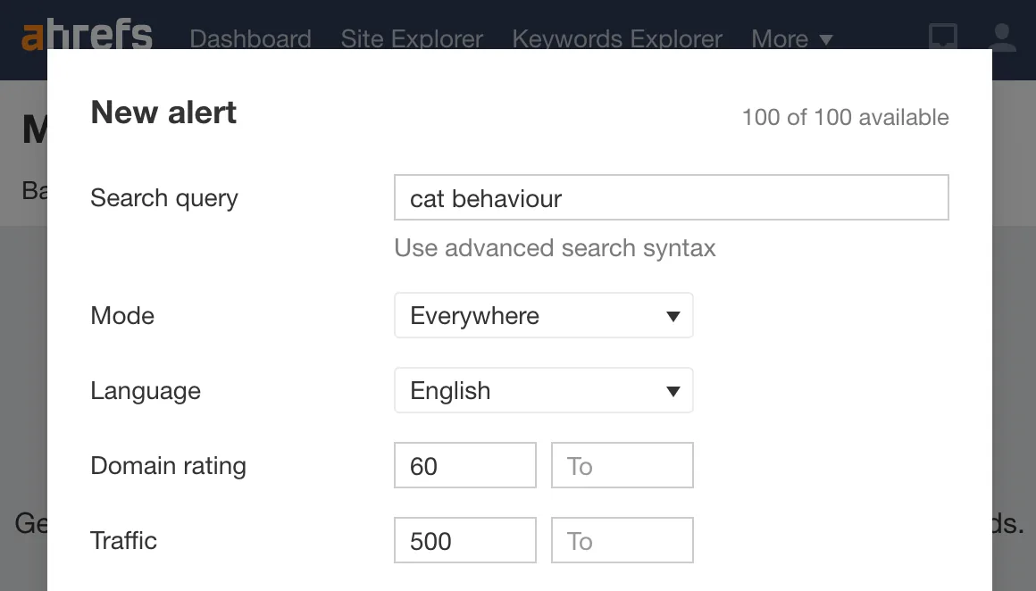 在 Ahrefs Alerts 中为