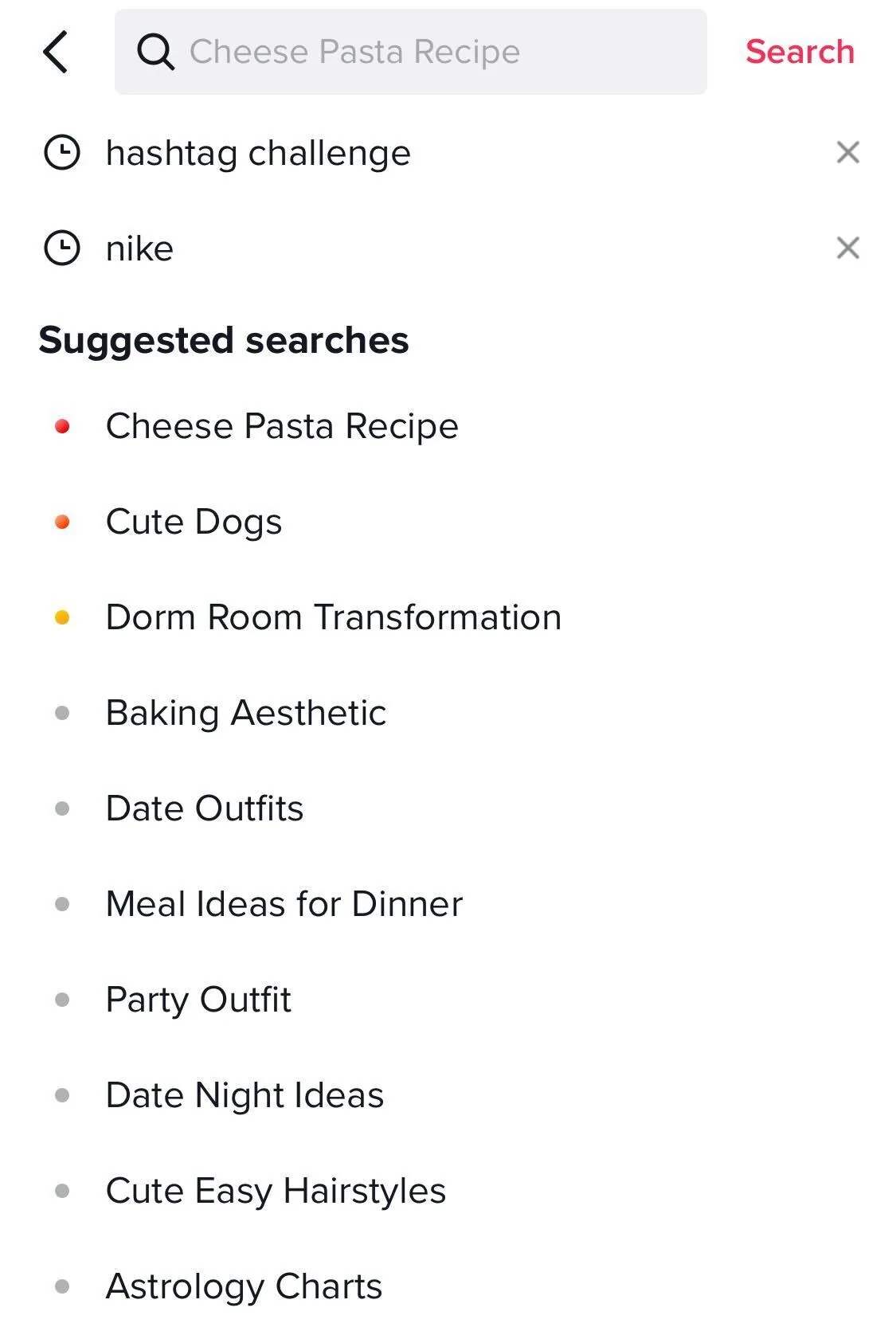 TikTok 搜索功能中的热门话题