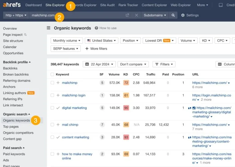 Mailchimp 的自然关键词报告