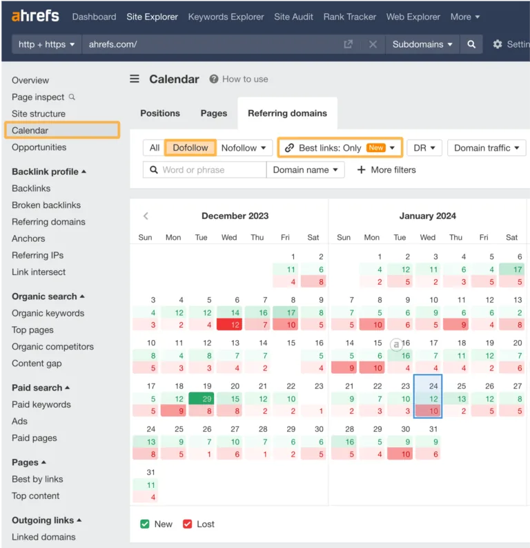引荐域名概览(来自 ahrefs calendar)