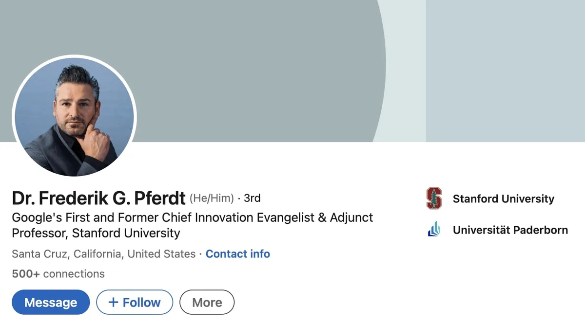 Frederik G. Pferdt 博士的 LinkedIn 资料
