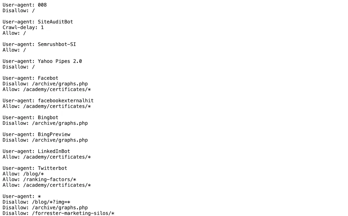 Robots.txt 文件显示列出用户代理和允许/禁止文件路径的代码行。