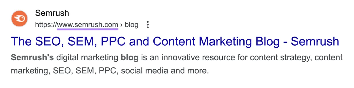 Google 在美国对“semrush blog”的结果