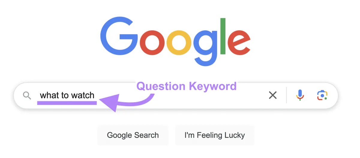 Google 搜索栏中输入了“what to watch”