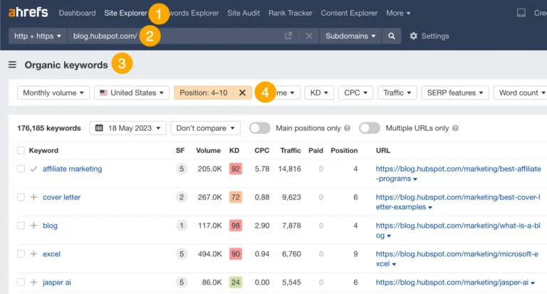 通过 Ahrefs 的 Site Explorer 查看用于发现外联机会的自然关键词报告