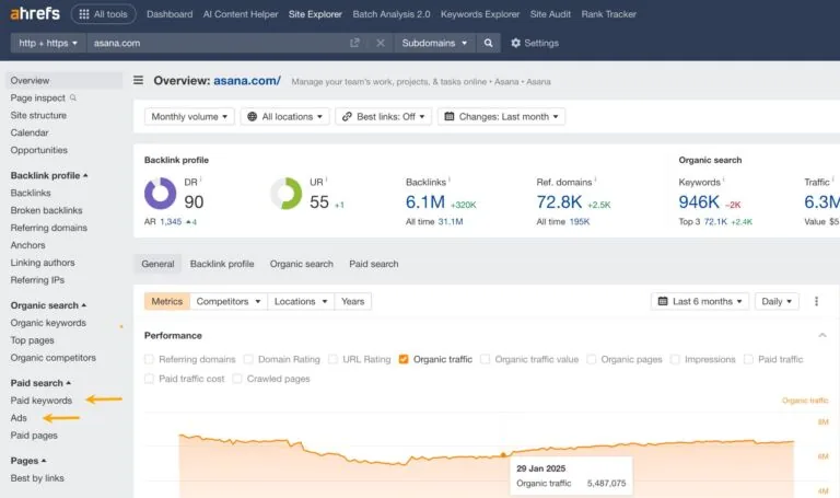 从 Ahrefs 导出数据的入口在哪里。