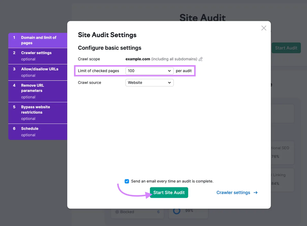 Start Audit Settings 弹窗