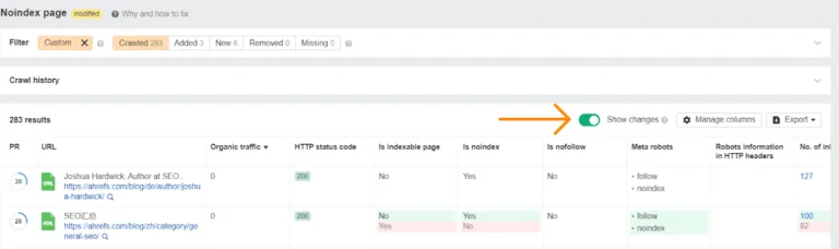 显示 Site Audit 的变更