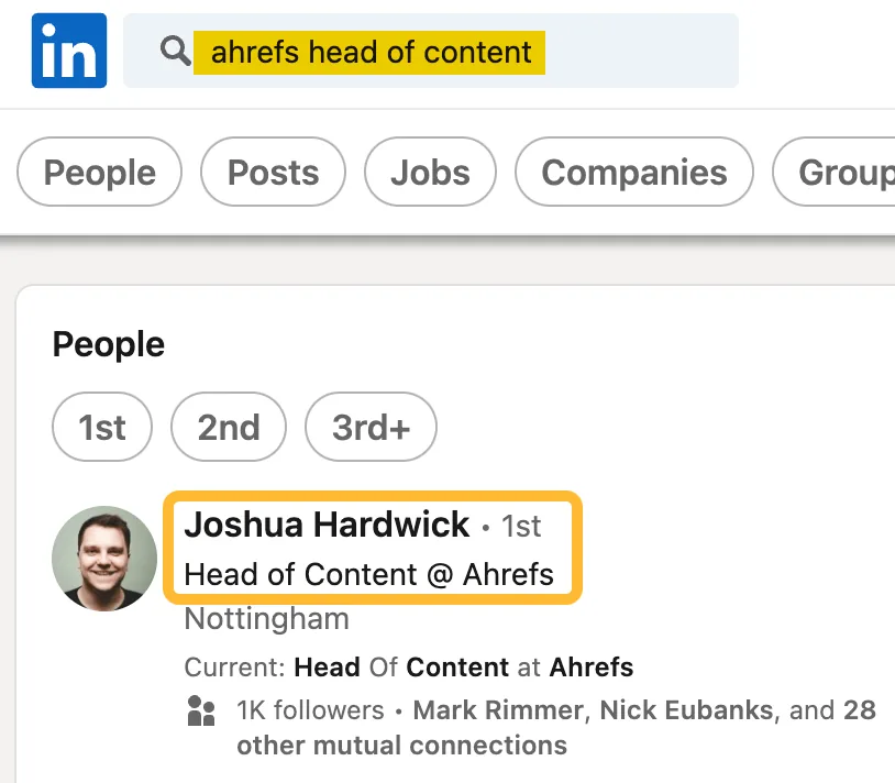 在 LinkedIn 上搜索我们的内容负责人