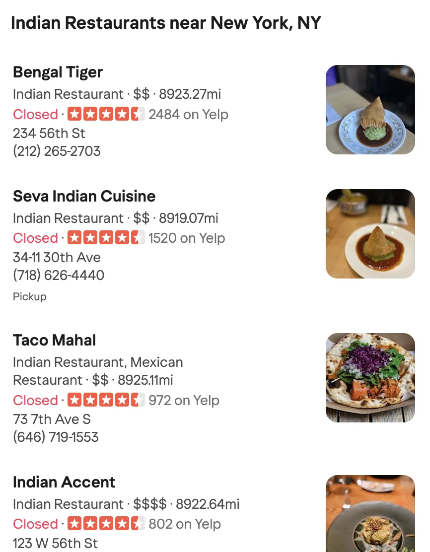 Yahoo 上的本地商家信息,数据直接从 Yelp 拉取。