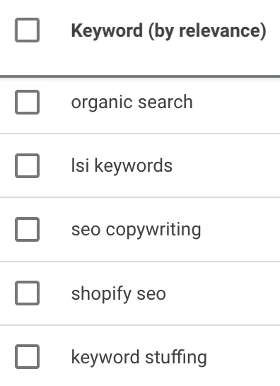 Google Keyword Planner 中来自种子关键词 