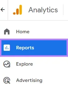 Google Analytics 菜单上突出显示的“Reports”