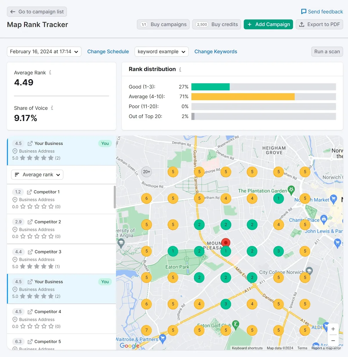 Map Rank Tracker 应用仪表盘