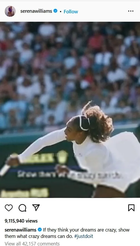 Nike 的 #JustDoIt Instagram 广告，由 Serena Williams 出镜