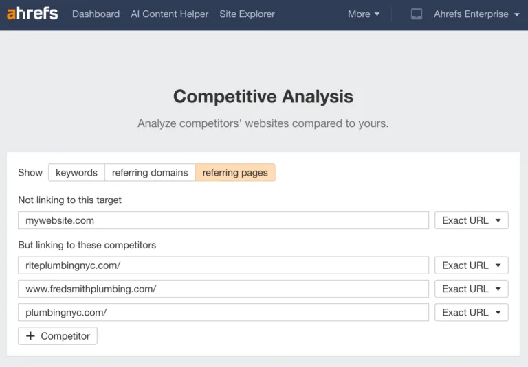 用 Ahrefs 的 Link Intersect 工具找出链接到多个竞争对手的页面