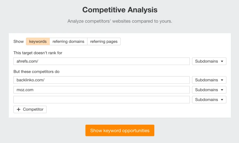 Ahrefs 中的 Competitive Analysis 工具