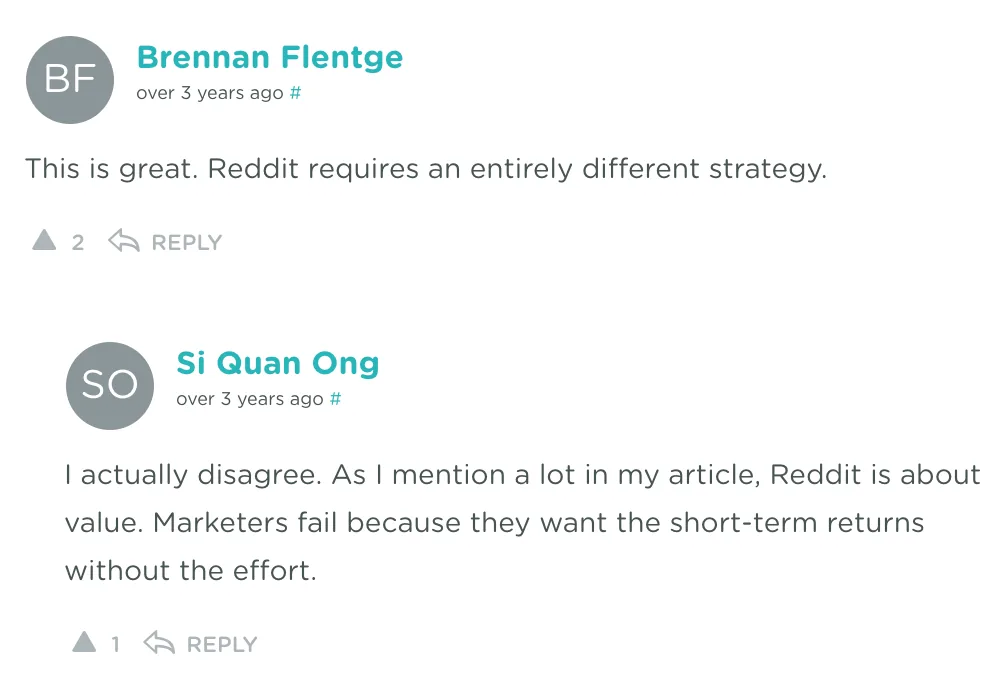 客座文章在 GrowthHackers 发布后，SQ 留下来回复评论