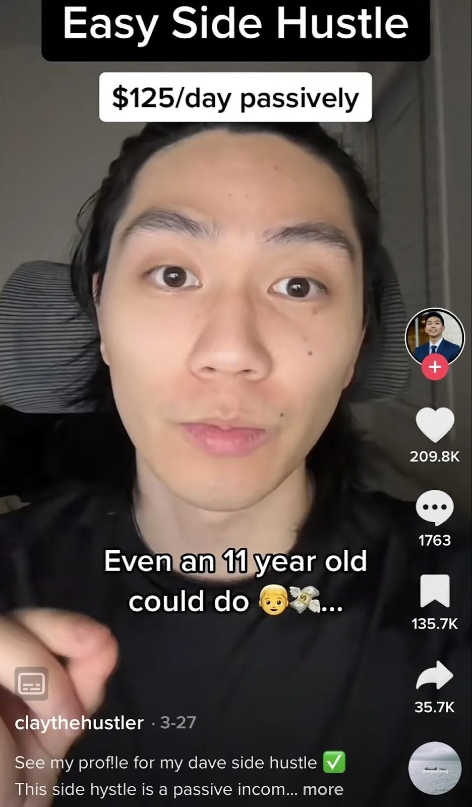 TikTok 的 For You Page 显示用户 @claythehustler 关于财务和被动收入技巧的视频