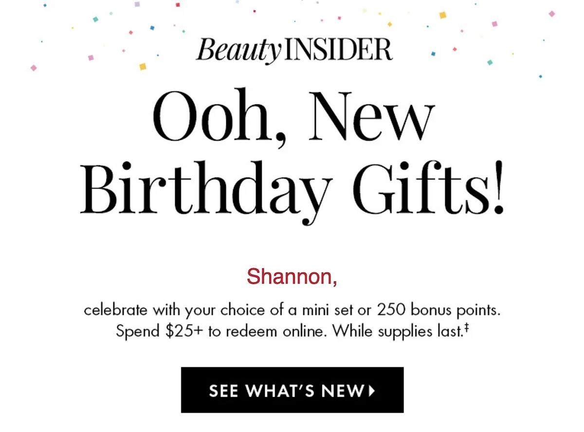 Sephora 的生日优惠邮件