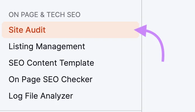点击了 Semrush 侧边导航菜单上的“Site Audit”
