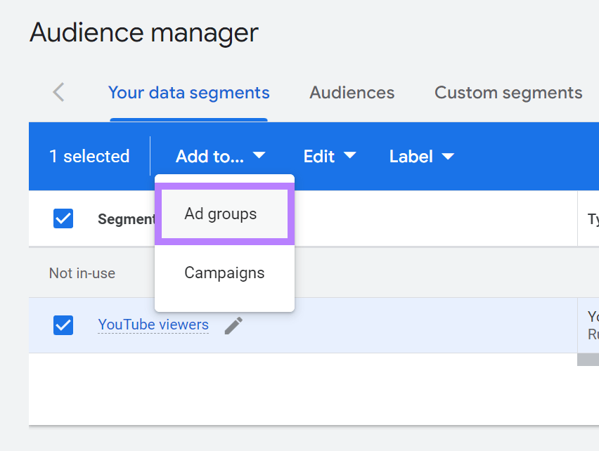 在“Add to…”下拉菜单下选中的“Ad groups”选项