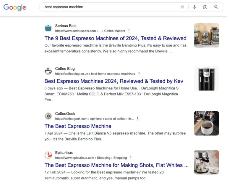 “best espresso machine”的靠前结果
