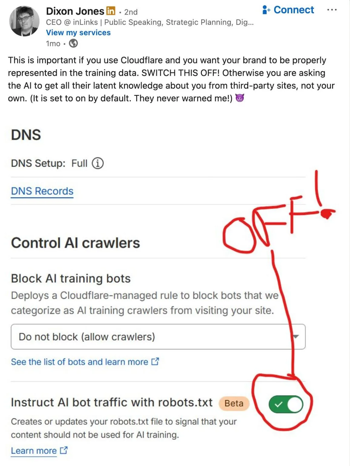 Cloudflare DNS 设置截图,显示