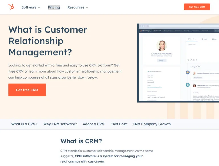 HubSpot CRM 着陆页