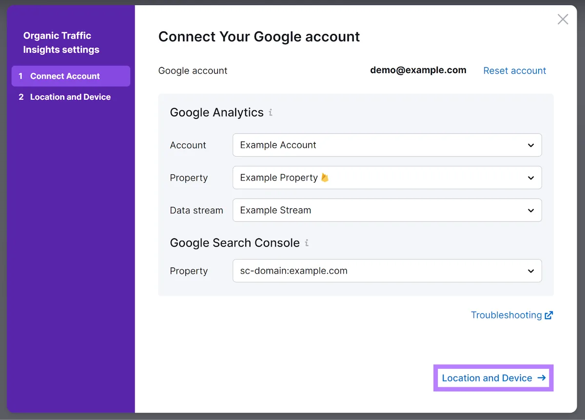 使用 Google 账号验证后的“Connect Your Google account”界面