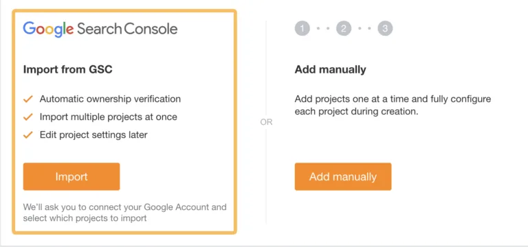 Ahrefs Webmaster Tools（AWT）里的「Import from Google Search Console」（从 Google Search Console 导入）板块