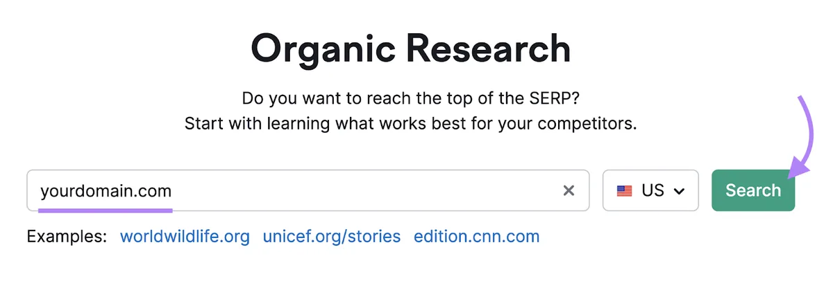 Organic Rankings 工具起始页