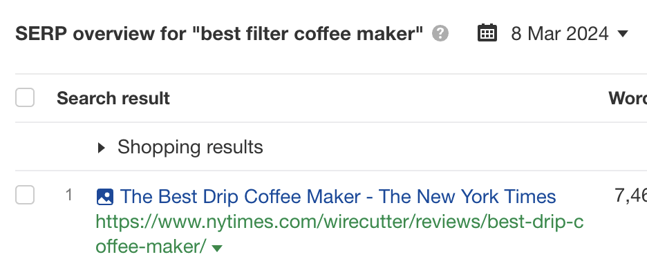 Wirecutter 的最佳滴滤咖啡机榜单在“best filter coffee maker”排名第 1