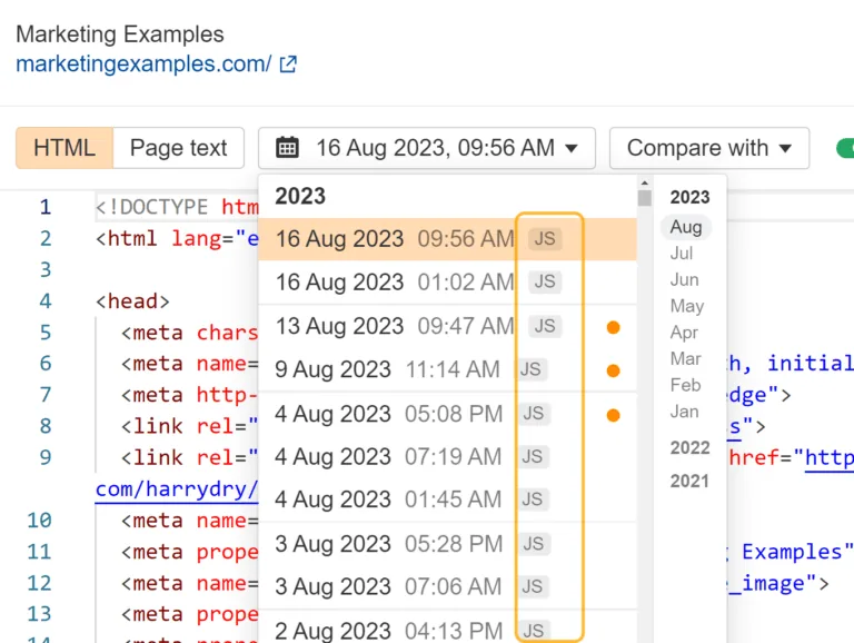 Ahrefs' Site Explorer 中以 JavaScript 渲染方式抓取的页面