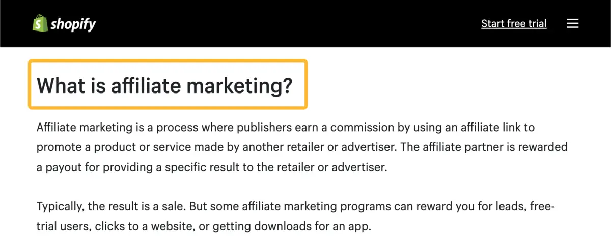 “affiliate marketing” 的所有排名靠前文章都有一个定义