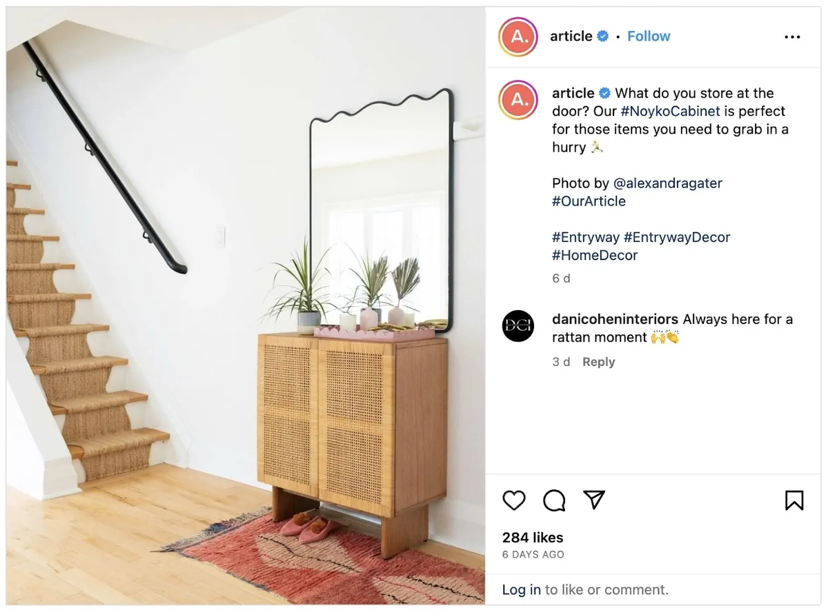 Article 的自然 Instagram 帖子示例