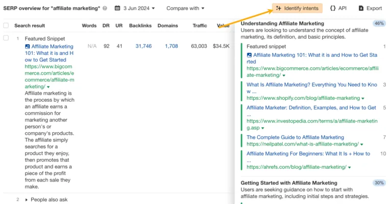在 Keywords Explorer 中识别意图