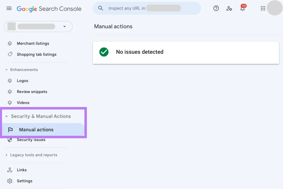 Google Search Console 中的“手动操作”版块