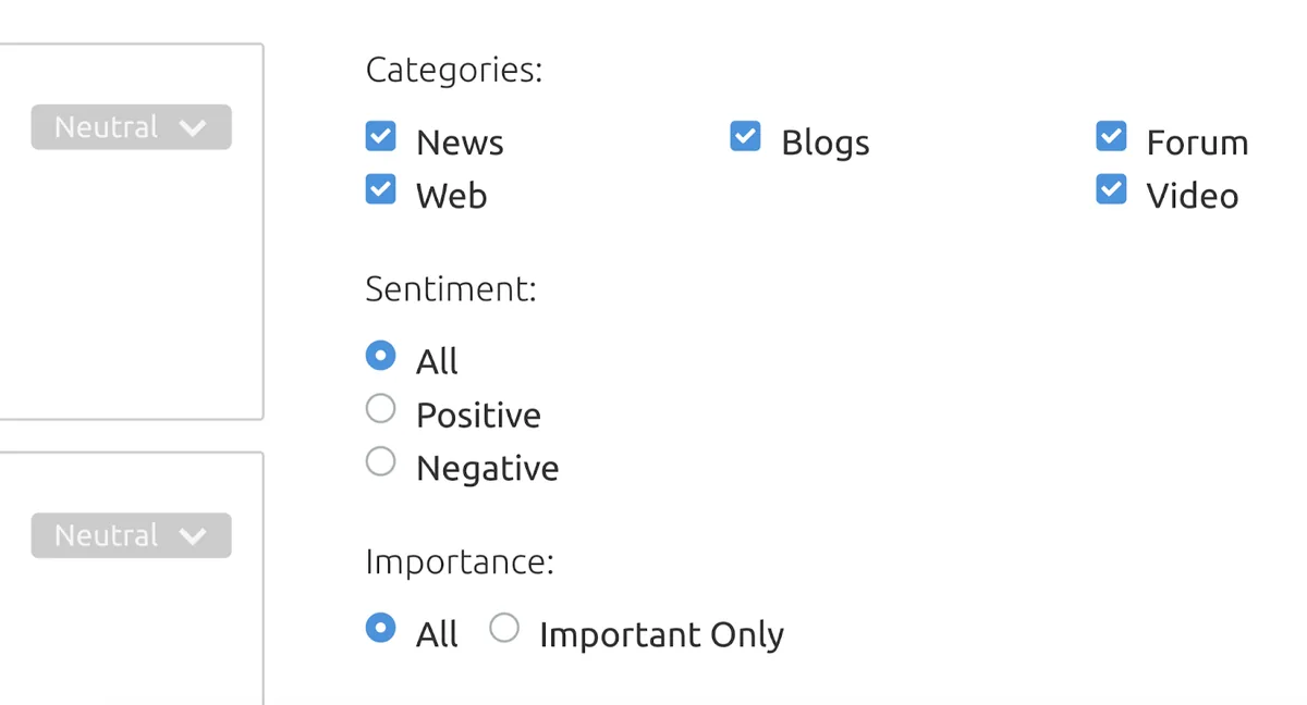 Media Monitoring 应用筛选器