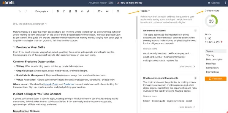 Ahrefs AI Content Helper