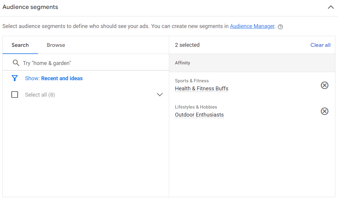 Google Ads 中的受众细分板块