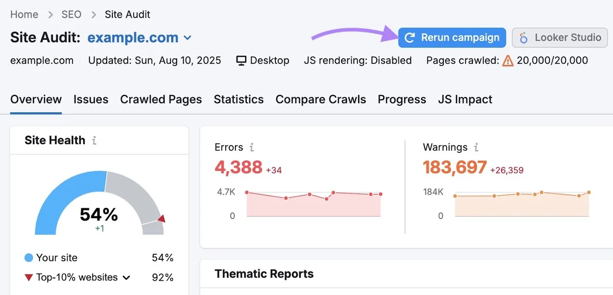 Site Audit Overview 点击“Rerun campaign”。