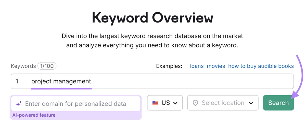 在 Keyword Overview 中搜索“project management”