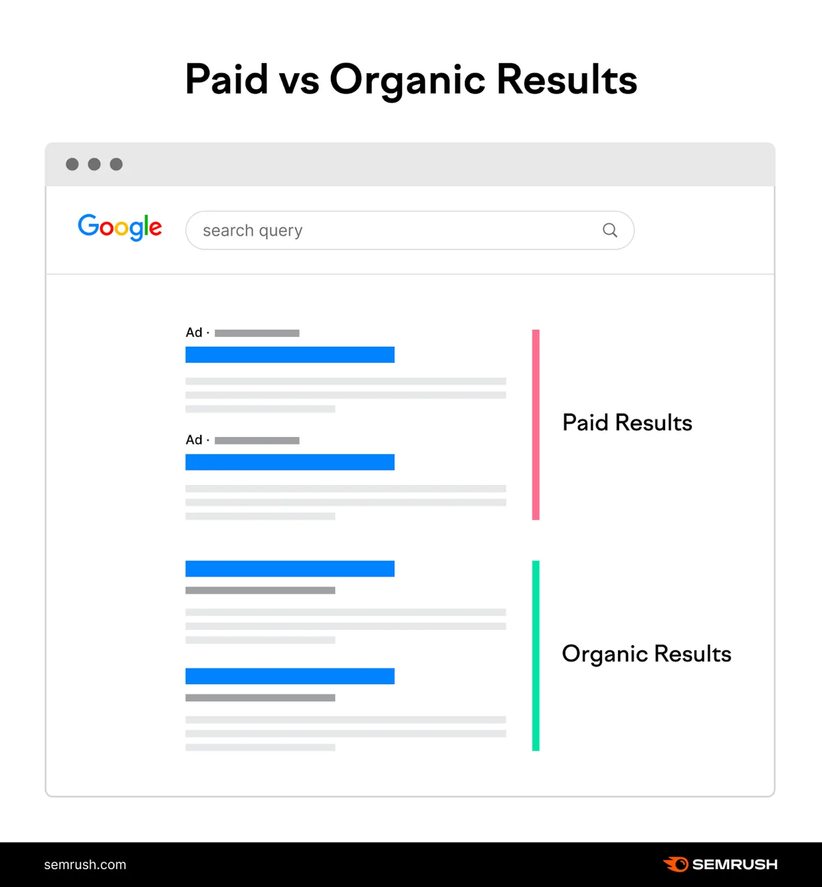 Semrush 制作的对比付费与自然搜索结果的图表