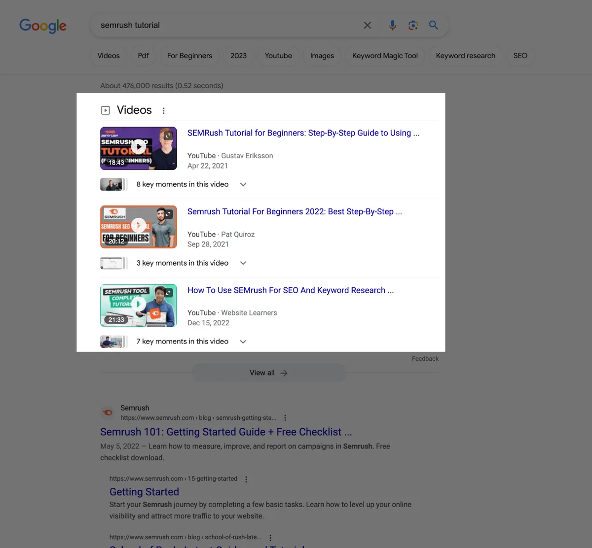 Google 搜索上的“视频”功能