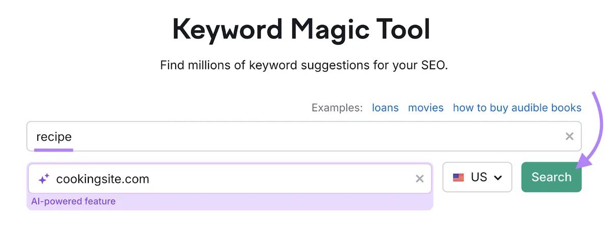 在 Keyword Magic Tool 中输入的关键词(带域名)