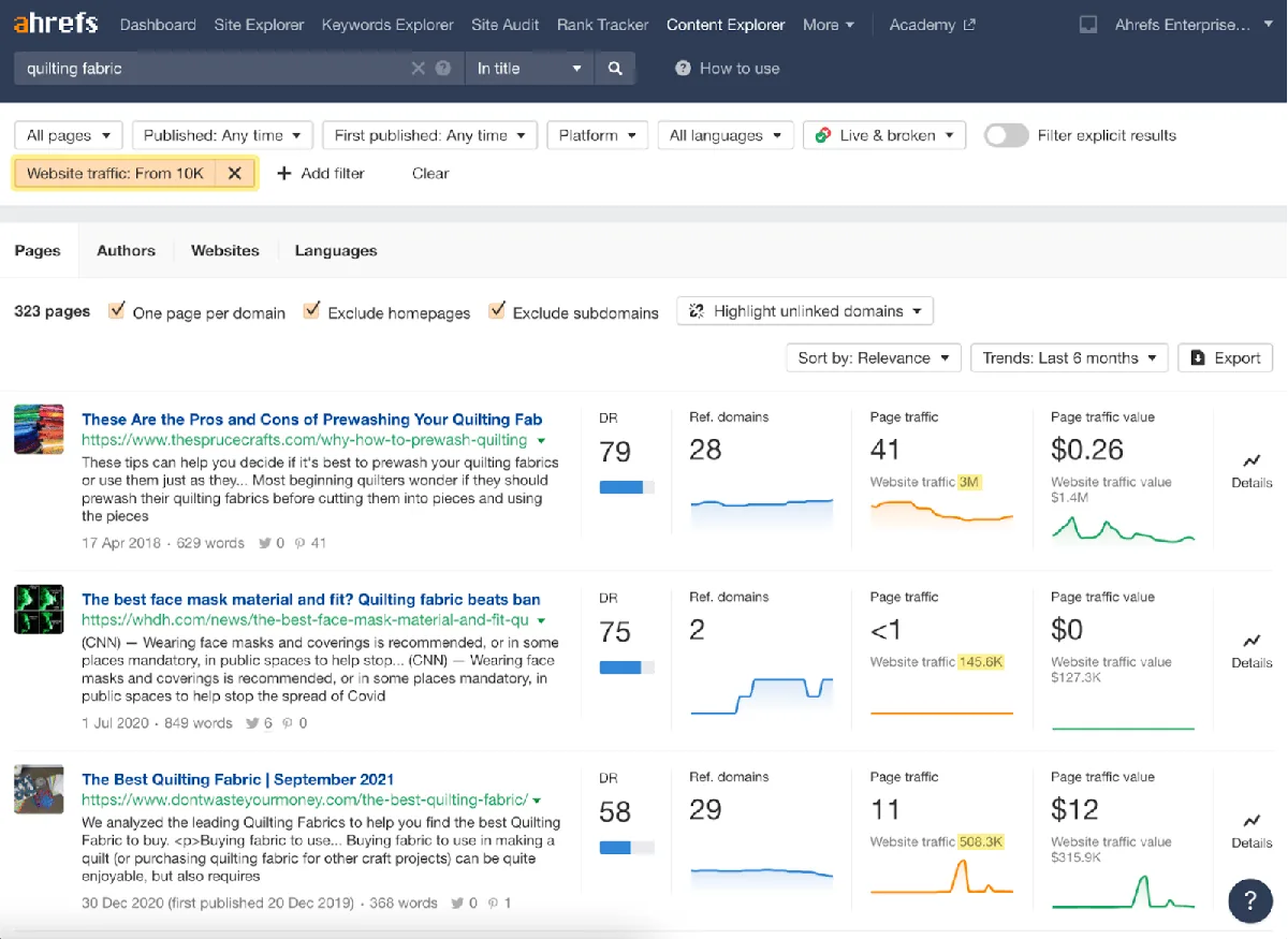 通过 Ahrefs 的 Content Explorer 找到可供撰稿的高流量网站
