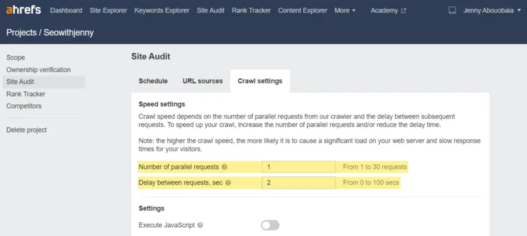 在 Ahrefs 的 Site Audit 中更改抓取设置