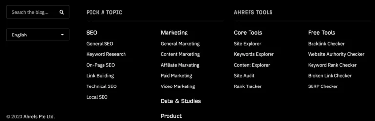 Ahrefs 博客的页脚链接