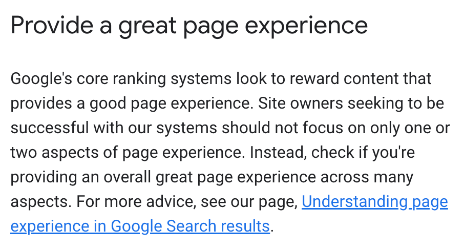Google 建议为访客提供出色的页面体验