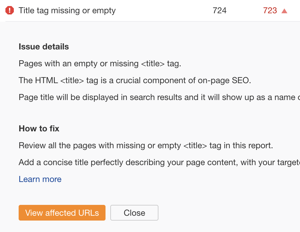 Ahrefs 的 Site Audit 里的标题标签问题